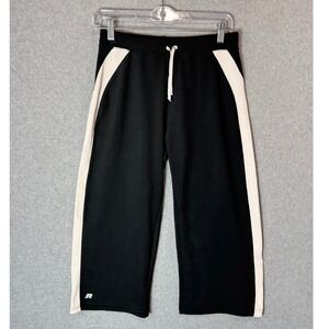 Russell Athletic Cropped Pants Womens Small Wide Leg Activewear Drawstring Black
